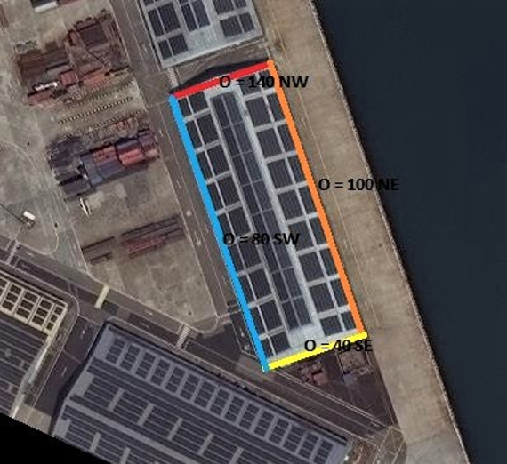 Figure 5: Slope angle variation across different roof facets. The pipeline estimates the pitch range for each facet, enabling the developer to flag rooftops that fall outside the productive slope range before the site survey.